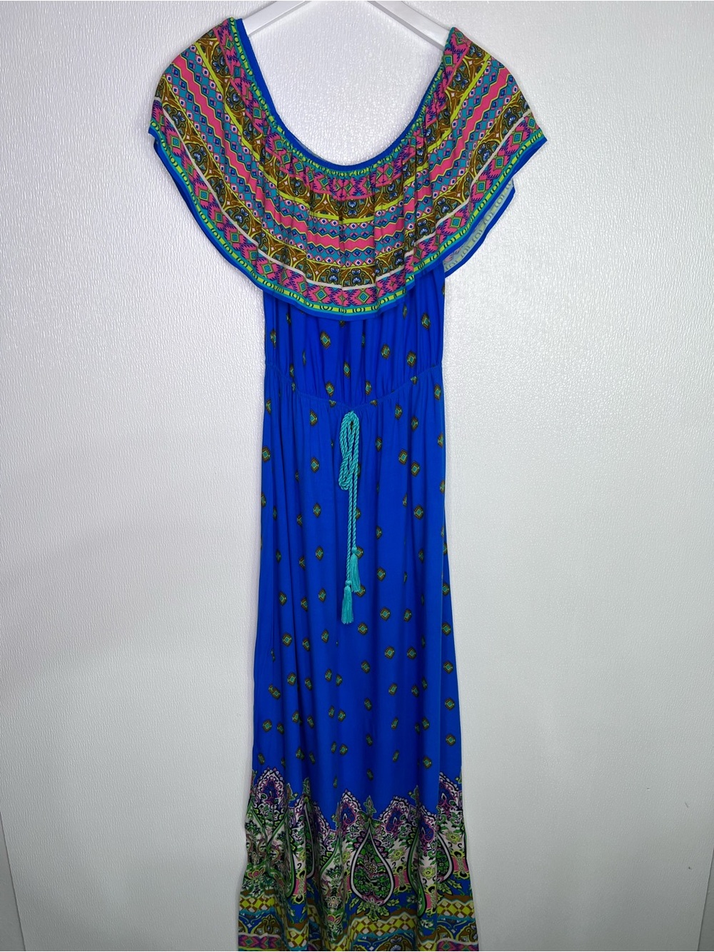 FLYING TOMATO Off The Shoulders Boho Aztec Maxi Dress Size Large